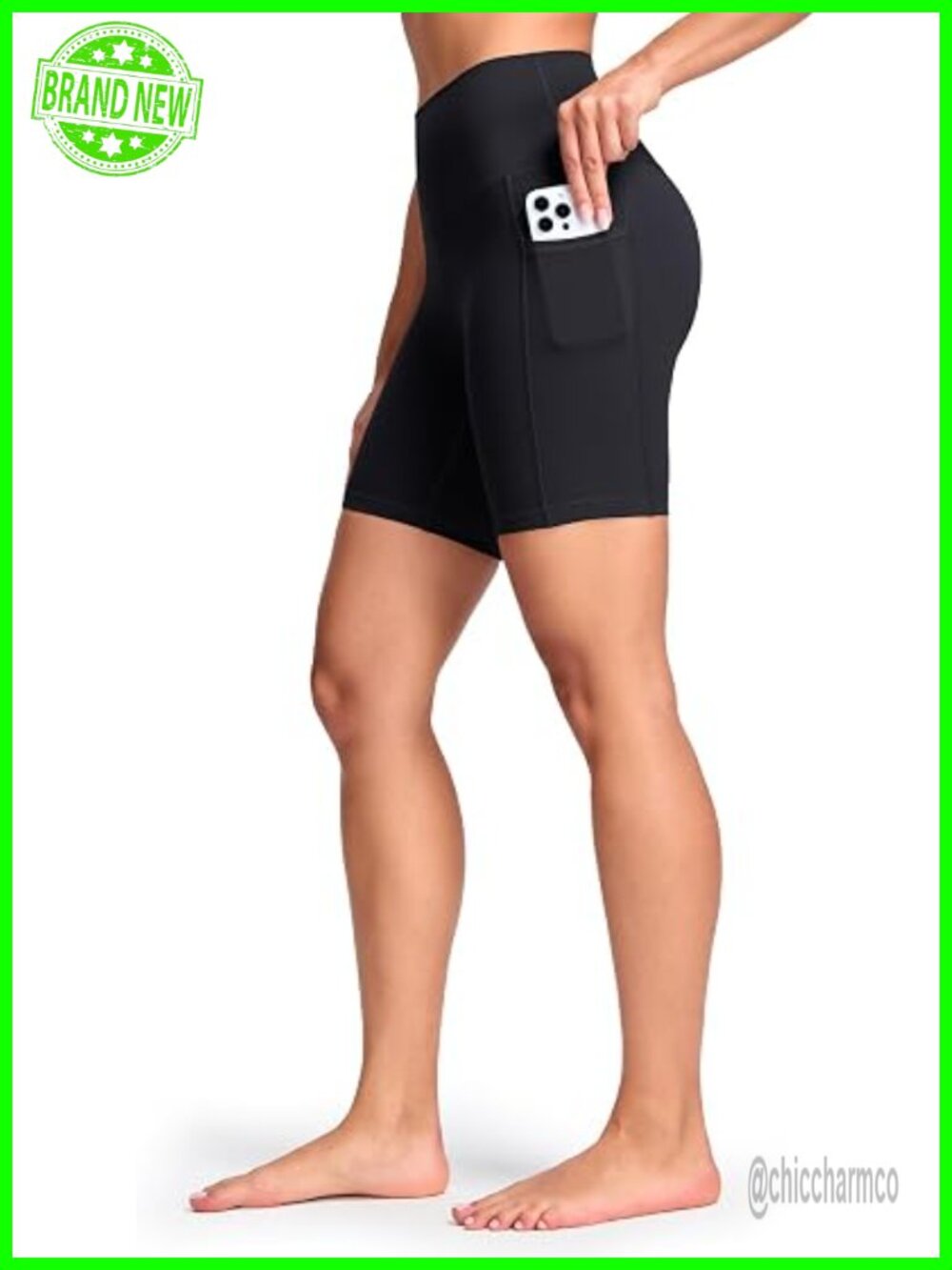 Compression High Waisted Biker Shorts With Pockets 6"